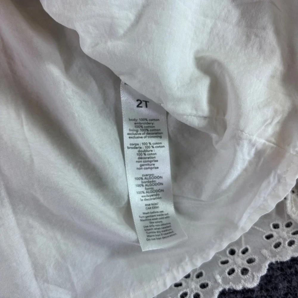 OshKosh B'gosh Eyelet Dress Kids 2T White Ruffle Sleeve Cotton Summer Boho